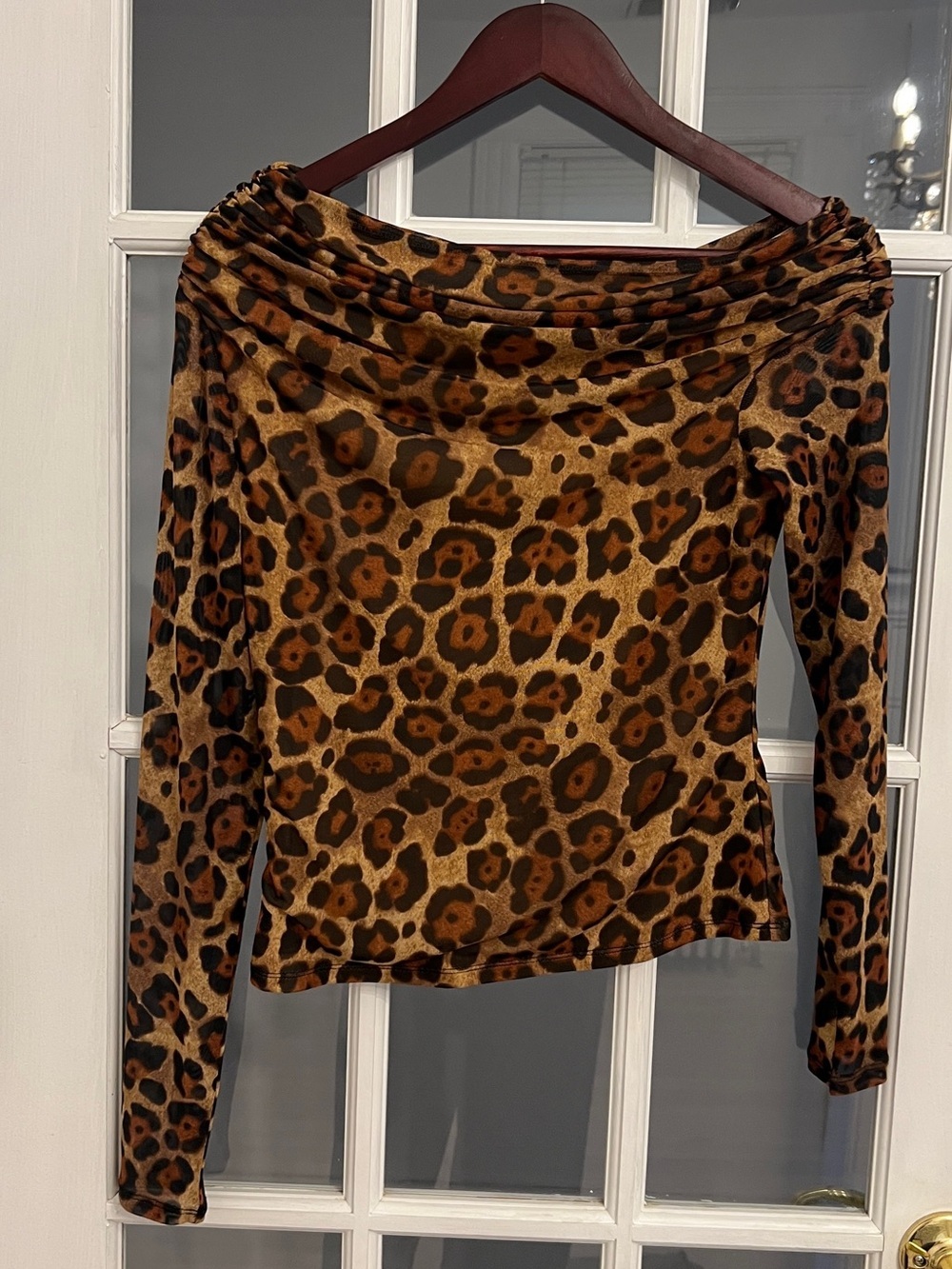 AFRM Women’s Leopard Print Off Shoulder Long Sleeve Top Size M